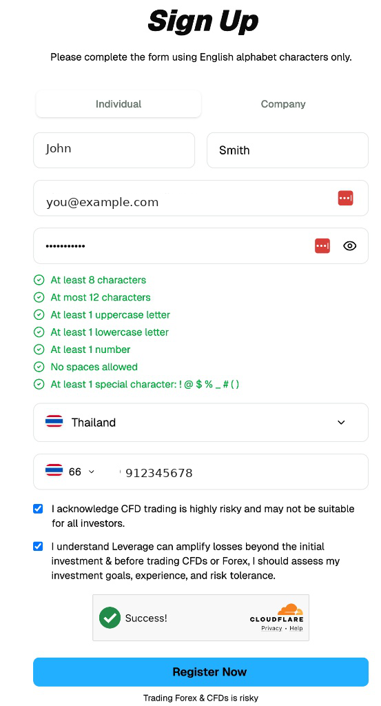 Registration form