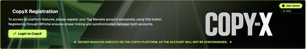CopyX Registration card - Login to CopyX button