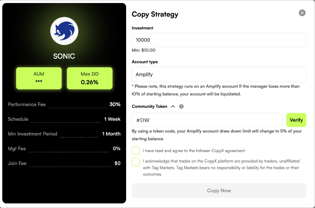 Type #DW in the Community Token field and click Verify